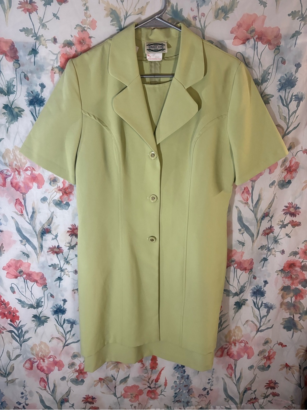 Vintage Classic Short-Sleeve Lime Green Women's Coat Dress Set